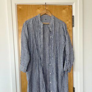 French Linen Stand Collar Dress - MUJI